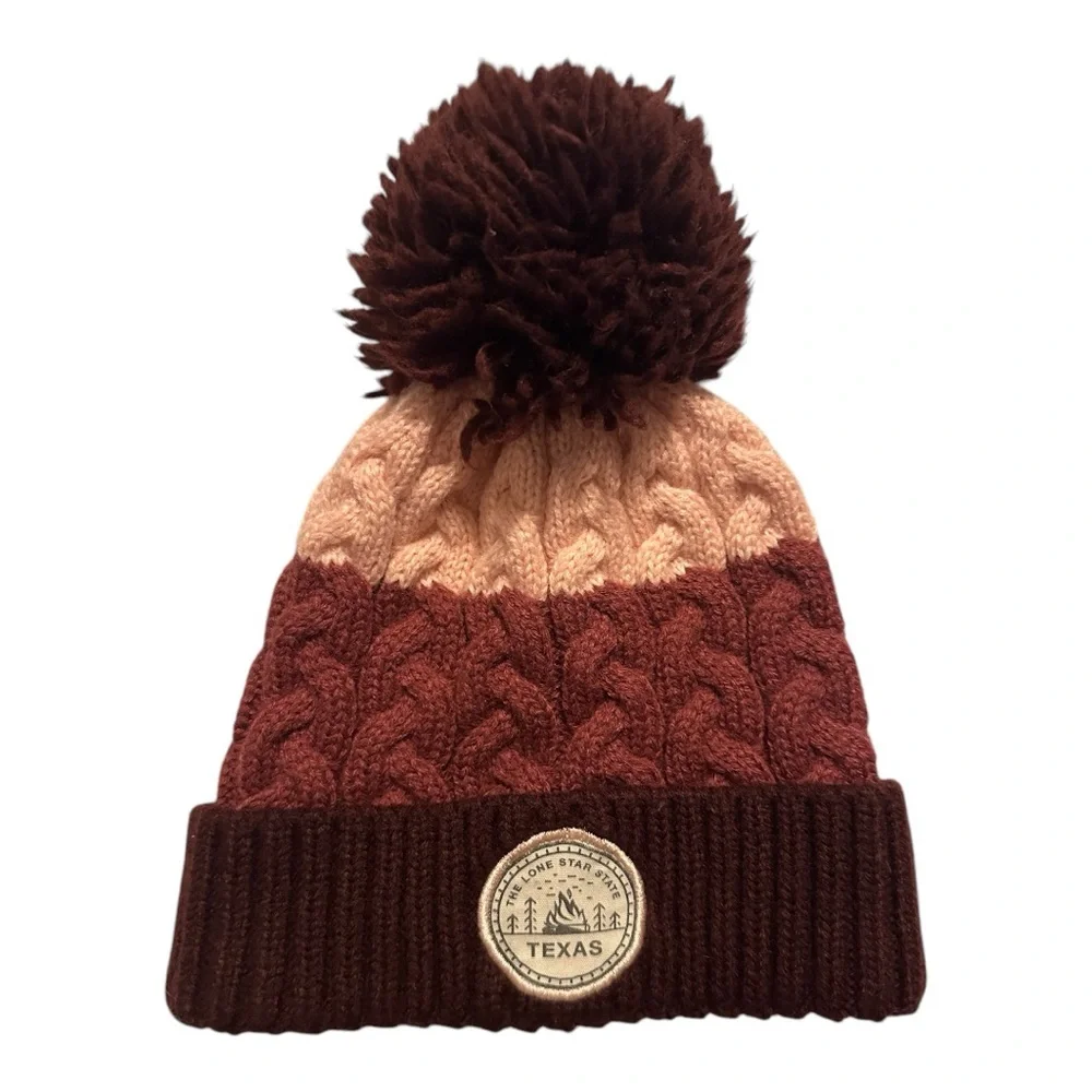 Kids' Texas Cable Knit Pom Beanie – Pink & Maroon